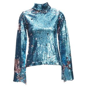 Halpern double faced sequins turtleneck sleeve top